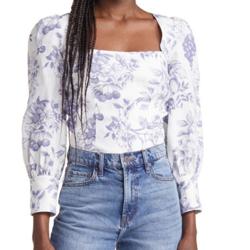 Women's Floral Puff Sleeve Corset Top sz Medium